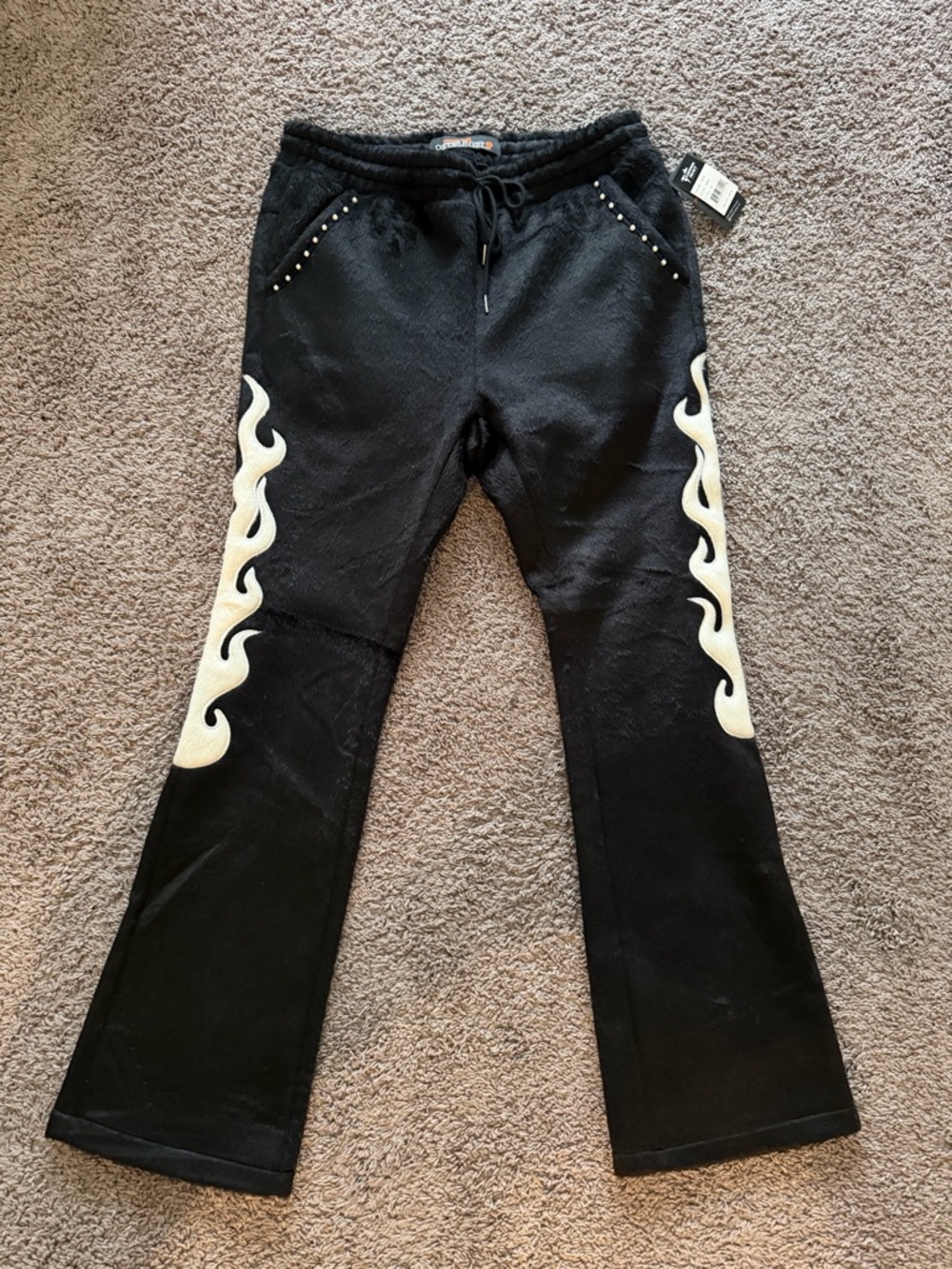 Copper Rivet Black Flame-Trim Jogger Sweatpants